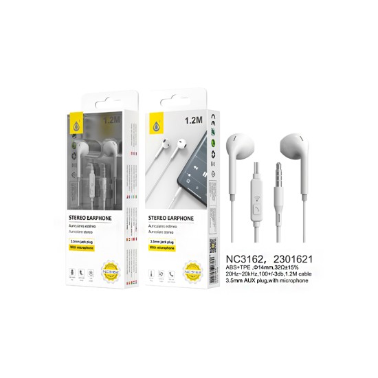 ONEPLUS EARPHONES NC3162 BL WITH MICROPHONE AND MULTIFUNCTIONAL BUTTON 1.2M WHITE